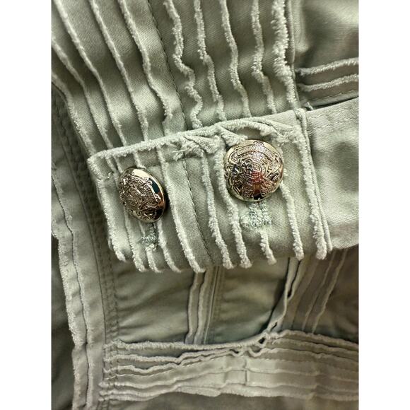 White House Black Market Womens Band Jacket 2 Washed Green Military Moto Zip - Picture 3 of 5